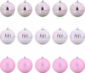 vidaXL Set de globuri de Crăciun XL 15 pcs Roz Plastic