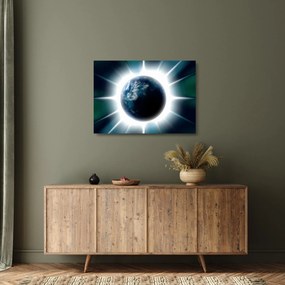 Tablou pe sticlă cu planeta iluminată (70x50 cm)