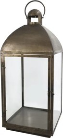 Felinar decorativ pentru lumânări vintage din alamă antichizată și sticlă, 82x34x34 cm, „Manoir"