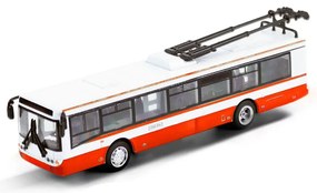 Troleibus metalic, 16 cm, roșu - cu tragere