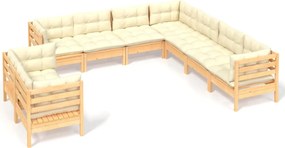 vidaXL Set mobilier grădină cu perne crem, 9 piese, lemn masiv de pin