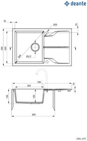 Chiuvetă din granit, 1-cuvă cu picurător, Andante, ZQN_2113