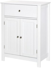 Kleankin Dulap de Baie cu 1 Sertar 2 Uși și Raft Interior Reglabil Mobilier Auxiliar de Depozitare Multifuncțional pentru Sufragerie Bucătărie Antivuelco 60x30x80 cm Alb | Aosom Romania