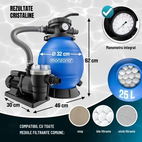 Sistem de filtrare cu nisip pentru piscină AQUA 9 600 l/h, albastru Monzana