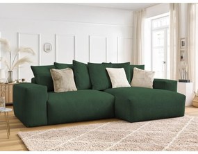 Colțar verde extensibil/cu spațiu de depozitare cu tapițerie din catifea reiată Voltaire – Bobochic Paris