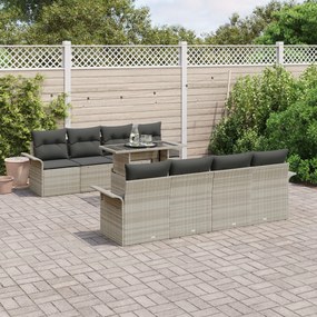 vidaXL Set de canapele pentru grădină 9 pcs Gri deschis Rattan poli