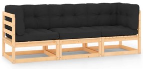 vidaXL Set mobilier de grădină cu perne, 3 piese, lemn masiv de pin