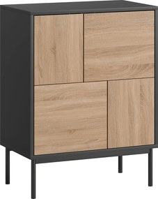 HOMCOM Sideboard cu uși push-to-open, dulap pentru sufragerie cu picioare metalice, dulap de bucătărie, MDF, Negru+lemn natural | Aosom Romania
