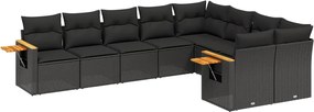 vidaXL Set mobilier de grădină cu perne, 9 piese, negru, poliratan
