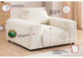 Fotoliu crem cu tapițerie din catifea reiată Justin – Ropez