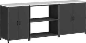 vidaXL Set de depozitare pentru bucătărie cu raft 3 pcs Negru Oțel