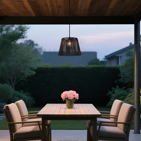 Lampa suspendată de exterior neagră cu abajur din frânghie neagră IP44 - Cava Jayla