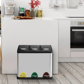 Coș de gunoi argintiu mat pentru reciclare/cu pedală 3x8 l din oțel Tri Selectif – MSV