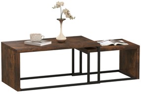 HOMCOM Set de Mese de Cafea 2 bucăți, Masă de Cafea, Masă Laterală, MDF, Metal, 90 x 48 x 42 cm / 59 x 42 x 36 cm, Negru+Maro | Aosom Romania