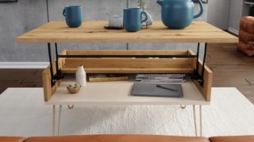 Mazzoni HAIRPIN S-90 Stejar Artisan/Bej (Șampanie) - MASĂ DE CAFEA MODERNĂ MASĂ CU BLAT RIDICAT + COMPARTIMENT + RAFT