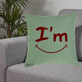 Perna Decorativa I'm Happy Smile, 40x40 cm, Verde, Husa Detasabila, Perna Inclusa, BEKZ®