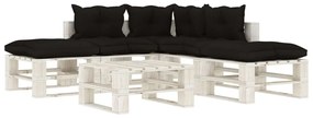 3052355 vidaXL Set mobilier grădină din paleți, cu perne negre, 6 piese, lemn