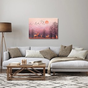 Tablou pe sticlă - Căprioare în strălucirea apusului de soare (70x50 cm)