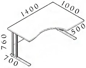 Masa ergonomica Visio 140 x 100 cm, dreapta, fag