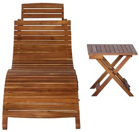 46653 vidaXL Șezlong cu masă, maro, lemn masiv de acacia