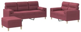 3201630 vidaXL Set canapea cu perne, 3 piese, roșu vin, material textil