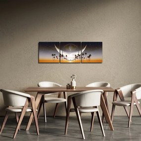 Tablou- Luna deasupra palmierilor (cu ceas) (90x30 cm)