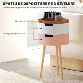 HOMCOM Set de 2 Mese Totunde de Cafea cu 3 Niveluri, 2 Spații de Depozitare și Tavă Detașabilă, Φ35x65,5 cm, Multicolor | Aosom Romania