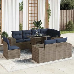 vidaXL Set mobilier grădină cu perne 9piese gri poliratan/lemn acacia