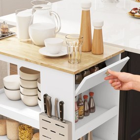 HOMCOM Cărucior Insulă de Bucătărie cu Rafturi Reglabile și Suport pentru Cuțite, Alb | Aosom Romania