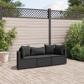 3308451 vidaXL Set mobilier de grădină cu perne, 3 piese, negru, poliratan