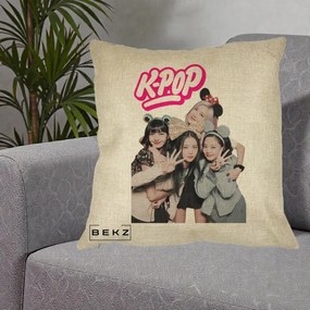 Perna Personalizata BLACKPINK K-Pop Grup Pozitii Amuzante, 40x40 cm, Crem, Husa Detasabila, Perna Inclusa, BEKZ®