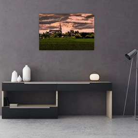 Tablou cu peisaj și biserică (90x60 cm)