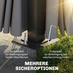 Outsunny Pavilion de grădină ca. 3,6x3m Pavilion din aluminiu cu dublu acoperiș din policarbonat de 6 mm, plasă de țânțari, 4 părți laterale, gri închis | Aosom Romania