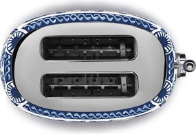 Prajitor de paine SMEG Dolce & Gabbana Blu Mediterraneo TSF01DGBEU, 950 W, 2 felii, 6 trepte, Tava pentru firimituri, Cablu integrat, Otel inoxidabil, Albastru