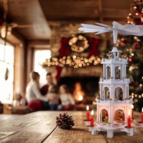 Piramidă de Crăciun MERRY, 60x20x20cm, albă Spielwerk