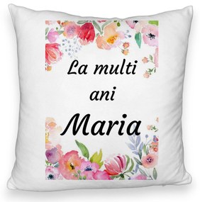 Perna Decorativa Fluffy, Model La multi ani Maria 2, 40x40 cm, Alba, Husa Detasabila, Burduf