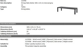 Masa design elegant LUX Atelier 300x115cm, gri carbune 113765 HZ