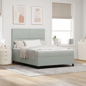 vidaXL Pat box spring cu saltea, gri deschis, 140x200 cm, catifea