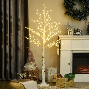 HOMCOM Mesteacăn artificial cu 120 LED-uri, 3 trepte de luminozitate, ramuri pliabile, IP44, 150 cm, Alb | Aosom Romania