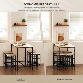 Set Masă Înaltă cu 4 Scaune HOMCOM în Stil Industrial, Metal și Lemn, Stejar Deschis, Perfect pentru Dining | Aosom România