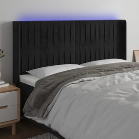 3124354 vidaXL Tăblie de pat cu LED, negru, 203x16x118/128 cm, catifea