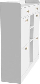 Dulap pentru pantofi cu 4 uși rabatabile, 2 sertare și 3 compartimente deschise, 110x26x100 cm, Alb