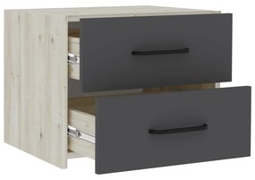Set 2 Noptiere Malmo, 2 Sertare, Stejar Alb/Antracit, 50 x 40 x 40 cm