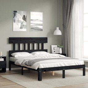 3193575 vidaXL Cadru de pat cu tăblie dublu, negru, lemn masiv
