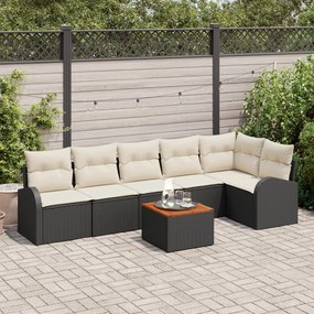 vidaXL Set canapea de grădină 7 piese cu perne Black Poly Rattan Acacia