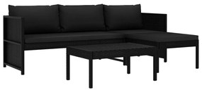 Set mobilier de gradina cu perne, 3 piese, negru, poliratan Negru, 3