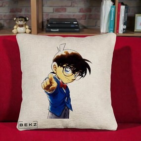 Perna Personalizata Detective Conan Conan Arata, 40x40 cm, Bej Canapea, Husa Detasabila, Perna Inclusa, BEKZ®
