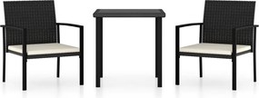 vidaXL Set de mobilier de grădină, 3 piese, negru, poliratan