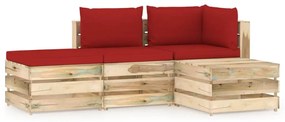Set mobilier de gradina cu perne, 4 piese, lemn verde tratat rosu si maro, 4
