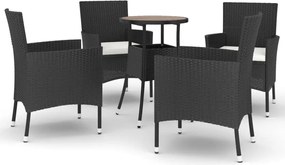 vidaXL Set bistro de grădină cu perne, 5 piese, negru, poliratan